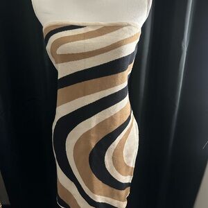 Stylish Strapless Brown and Black Mini Dress